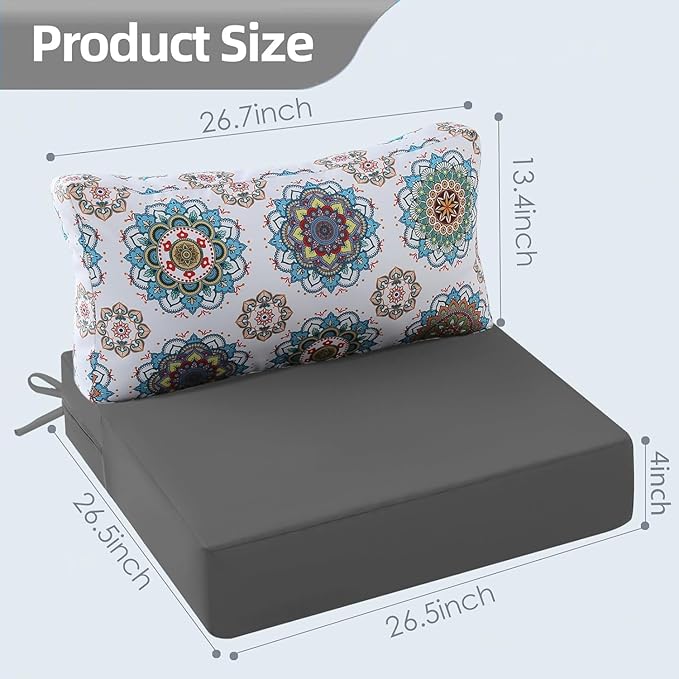 Outdoor Cushions for Patio Furniture, Outdoor Seat and Back Cushion, Waterproof Hampton Bay Deep Seat Replacement Couch Cushions for Lawn Garden, 26.5x26.5 Inch