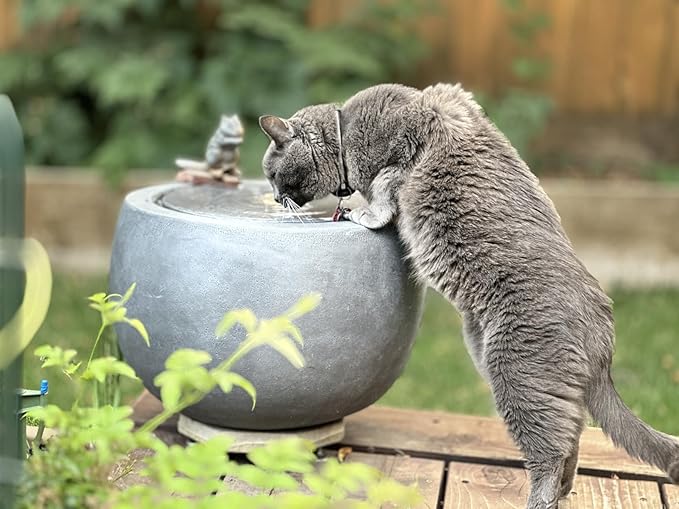 Garden Water Fountain Outdoor Bubbler Water Feature Indoor with Lights & Pump and Pebbles Waterfall Fountains Concrete Effect for Patio Deck Yard Home Decor Gray, 18 "L x 18" W x 11.5" H