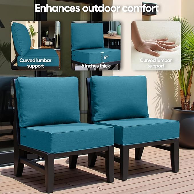 6" Thick Outdoor Cushion, 24*24*6" Patio Furniture Cushions with Waterproof Patio Furniture Cushions with Removable Cover, 28D High Density Patio Cushion for Outdoor Furniture, Green-2pcs