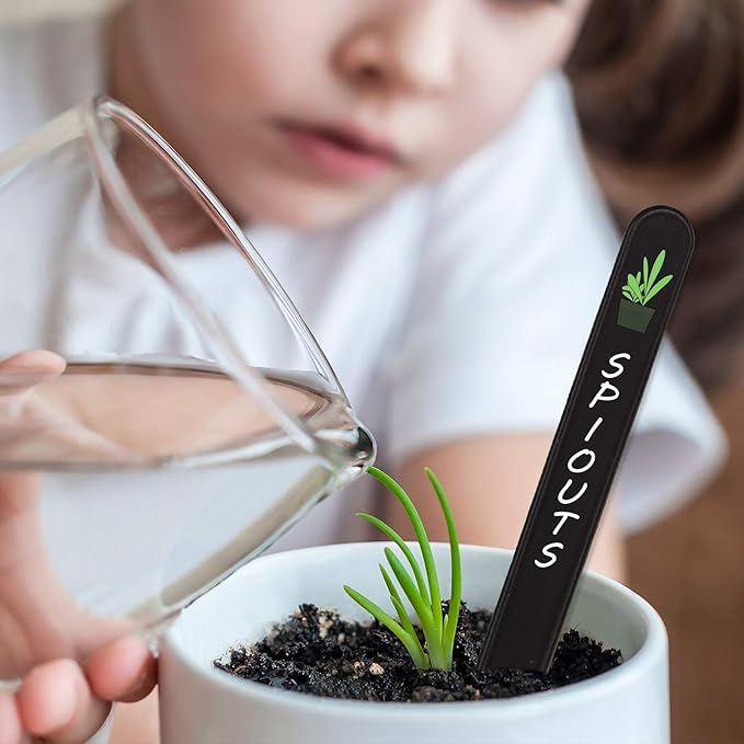 Whaline 200Pcs Thick Plastic Plant Label Garden Labels Black Waterproof Garden Stake Sign Tags Garden Markers for Outdoor Seedlings Potted Flowers with 2 Marker Pen and A Roll of Twine (15 cm)