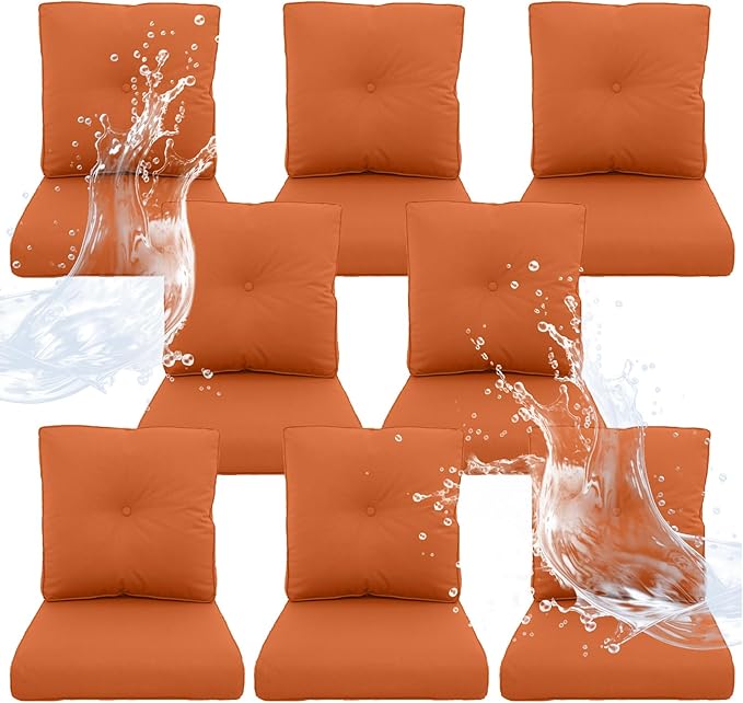 Outdoor Chair Cushions 8 Sets - 22 * 24" Patio Furniture Cushions with Removable Cover, 28D High Density Sponge Filling Outdoor Patio Cushions for Chairs, Rocker, Sofa and Loveseat - Orange
