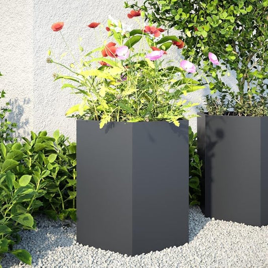 Garden Planter Set of 2 Anthracite Steel Large Garden Planter Plant containers Succulent pots Flower pots for Balcony Indoor