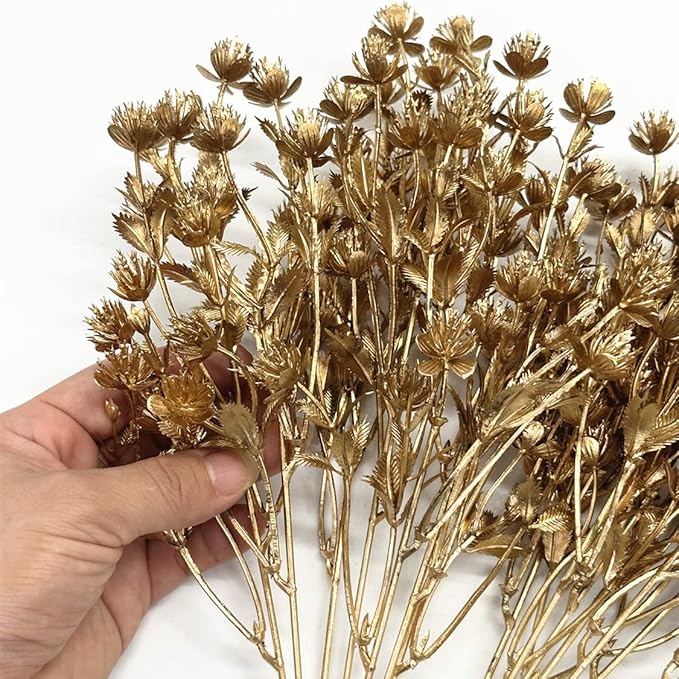 Artificial Golden Plants, Fake Baby Breath Flower Faux Gypsophila Shrubs Plastic Plant for Christmas Decor Wedding Party Indoor Home Hotel Hall Table Arrangements DIY Decoration - Gold Flowers 2 Pack