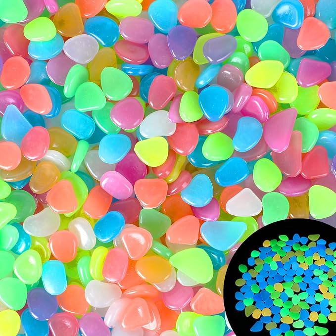 Kaiyuan Dynasty 600Pcs 15-20mm Glow Stones Colorful Glow in The Dark Rocks Outdoor Decorative Stones Glowing Rocks for Fish Tank Outdoor Decorations Stones for Lawn,Patio,Garden,Walkway