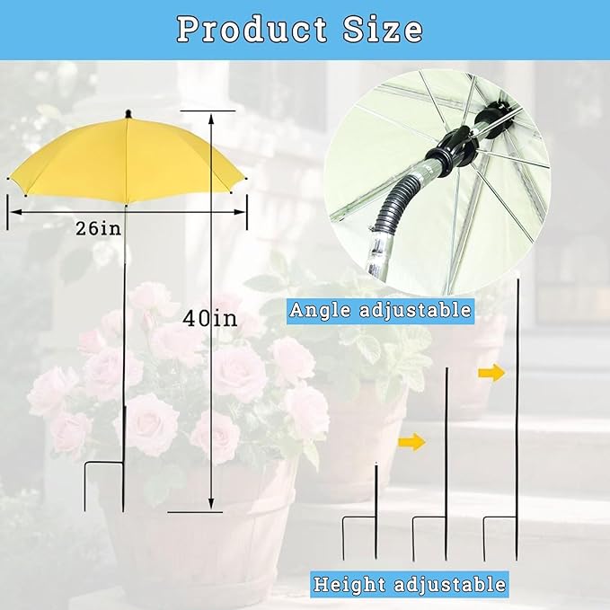Upgraded Plant Umbrella Shade Cover for Outdoor Plants, 26" Larger Garden Plant Umbrella Shade with Adjustable Height & Angle,40'' Sun Shade for Plants, Potted Plant, Garden Beds