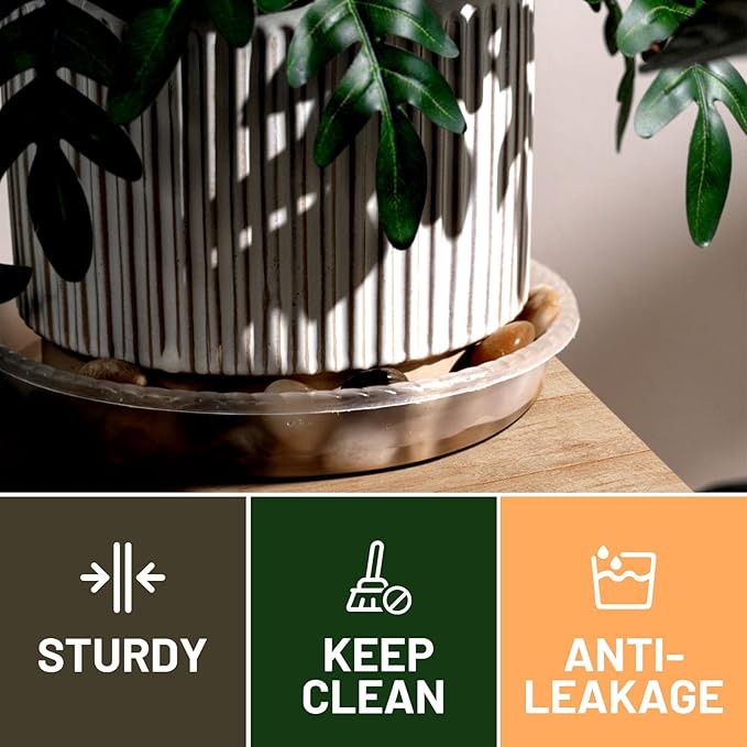 MUDEELA 6 Pack of 15 inch Plant Saucer, Durable Plastic Plant Trays for Indoors, Clear Plastic Flower Plant Pot Saucer, Made of Thicker, Stronger Plastic, with Taller Design