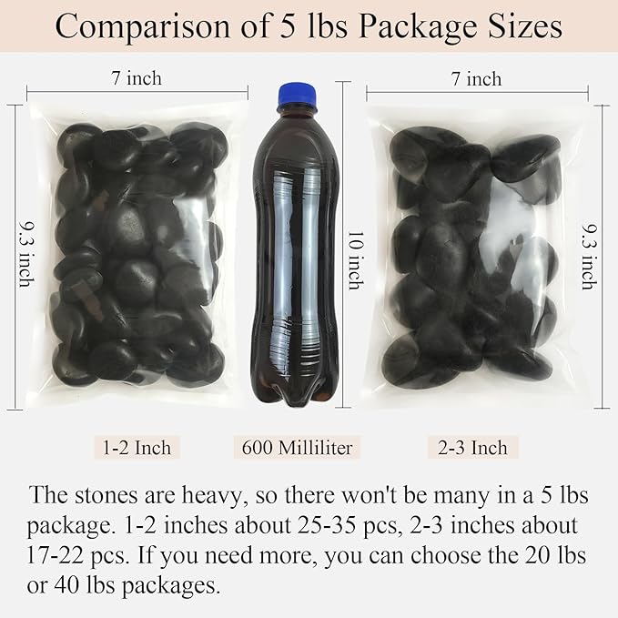 5 Pounds Black Natural Decorative River Pebbles – 2-3 Inch Black Polished Decorative Pebbles for Garden Landscaping, Home Décor, Outdoor Paving River Rocks, Rocks for Painting
