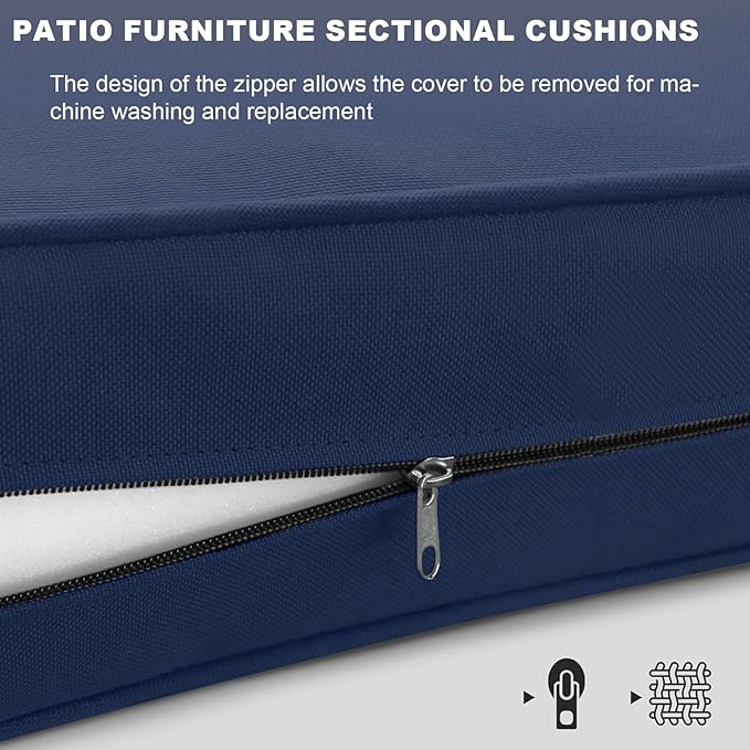Patio Sectional Cushions, 14-Piece Replacement Cushions for Outdoor Furniture, Water-Resistant Outdoor Sofa Cushion for 6-Seat Rattan Wicker Sectional Conversation Sets (Navy Blue111)