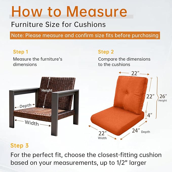 Belord Luxury 4" Thick Outdoor Cushion 9 Set - 22 x24 Inch 28D Sponge Filling Fade-Resistant Chair Cushion, Spill Proof Removable Patio Furniture Replacement Cushions for Sofa Bench Swing - Orange