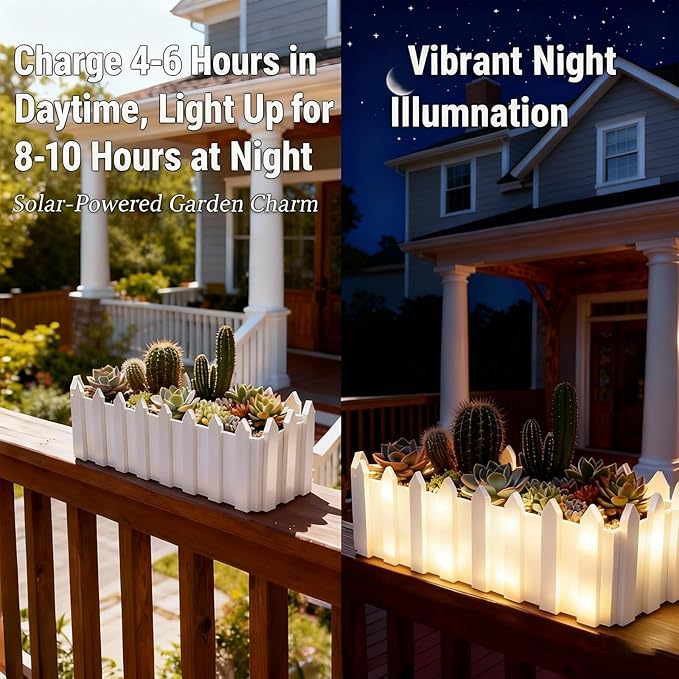 Solar Planter Lights Outdoor, 12-inch Rectangular LED Flower Pot with 8 Modes & Auto On/Off, IP65 Waterproof for Garden, Patio, Balcony, Pathway Decor, Gift for Garden Lovers (Warm White)