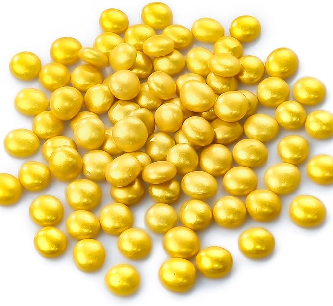 CYS EXCEL Gold Glass Gemstone Beads Vase Fillers (2 LBS) Flat Marble Beads Multiple Color Choices Aquarium Decor Rocks Floral Stones Decorative Mosaic Glass Gem Pebbles