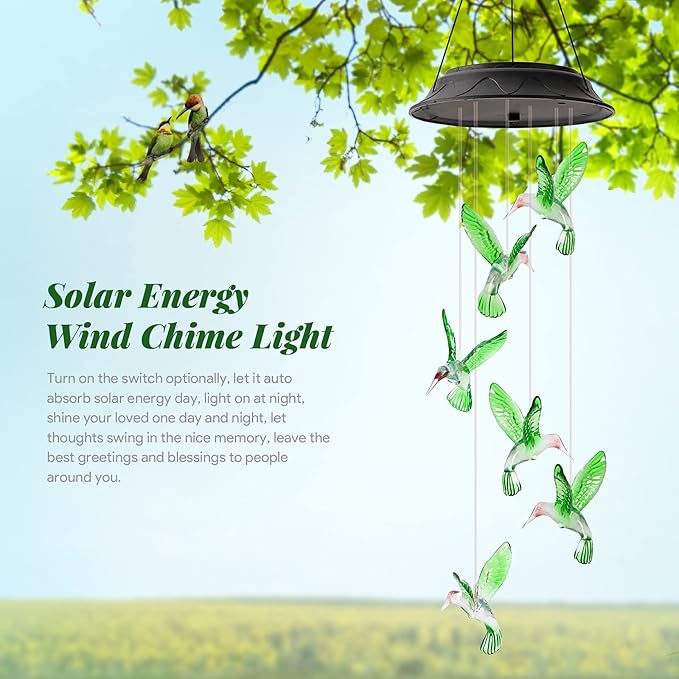 Birthday Gifts for Women Mom Grandma, Gardening Gifts for Women, Hummingbird Solar Wind Chimes for Outside, Wind Chimes Outdoor Waterproof, Solar Lights Outdoor Decorative for Garden Patio Yard