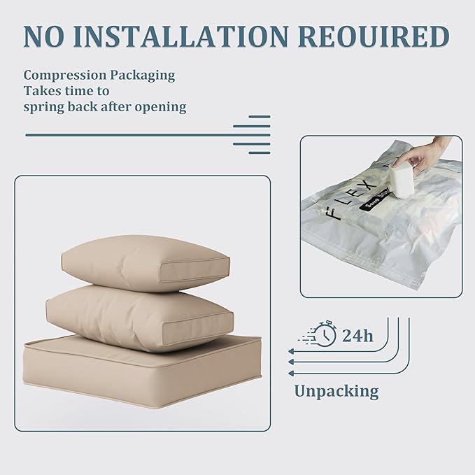 Patio Furniture Cushions, Replacement Outdoor Cushions for 4-Seat Patio Furniture, Waterproof Cushions for Outdoor Sectional Sofa Couch, Sand