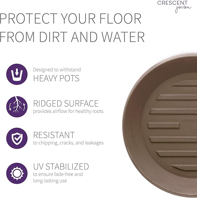 Crescent Garden Universal Round Planter Saucer, Durable Drainage Dish for Plant Pots, Heavy-Duty Plant Dishes Saucer, Indoor & Outdoor Plant Trays - Mocha (18.5 inch Inner, 23.5 inch Outer Diameter)