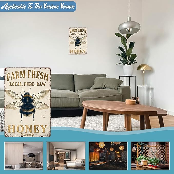 Farm Fresh Bee Honey Wall Art Decoration Garage Home Wall Decoration 8 x 12 Inch