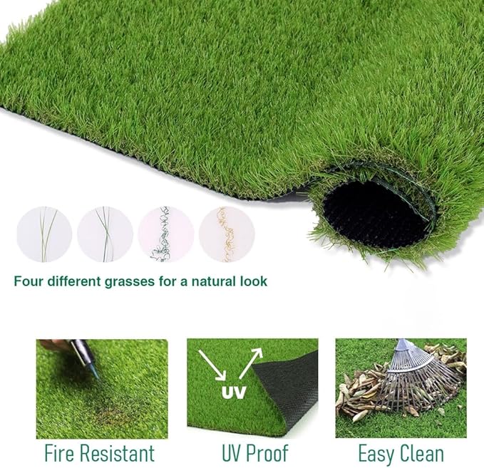 Artificial Grass Turf Outdoor, 6FT x 62FT (372 Square Feet) 1.38" Thick Fake Realistic Pet Grass Rug Synthetic Lawn Carpet, Astroturf Faux Indoor Landscape for Patio, Garden, Yard, Balcony