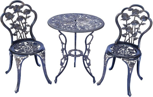 KAILI Outdoor Furniture Bistro Set with Rose Pattern 1 Table 2 Chairs for Garden Patio Porch (Rose-Bronzed)