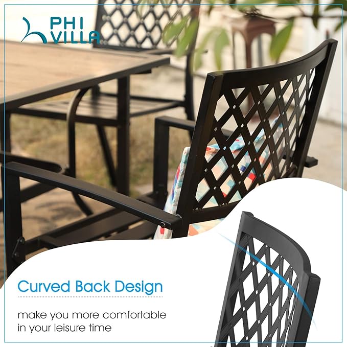PHI VILLA Metal Outdoor Dining Chairs Set of 6 - Stackable Black Patio Chairs, 300lb Capacity (Diamond)