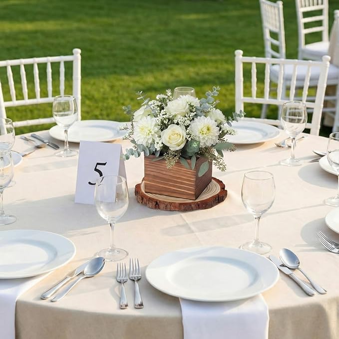 Leinuosen 16 Pcs Wedding Centerpieces Decor Set 8 x 4-inch Rustic Wood Cube Planter Box with 8 x Natural Wood Slices Tabletop Floral Arrangements for Baby Shower Home Garden Decorations
