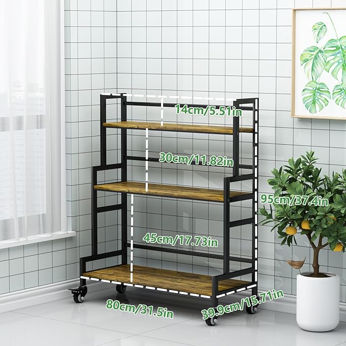 YIZAJIA Plant Stand Indoor 3 Tier Metal Board Outdoor Tiered Stands Shelf With wheel for Multiple Plants Potted Ladder Plant Holder Table Plant Pot Stand for Window Garden Balcony Living Room (3 Tier-Black+Metal)