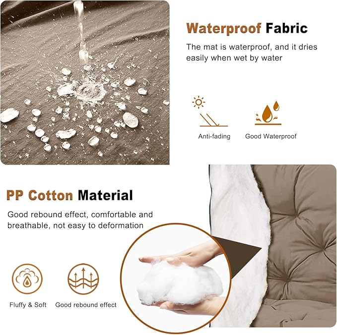 2-3 Seat Swing Replacement Cushion, Outdoor Bench Cushions with Backrest Thicken 4", Patio Furniture Garden Porch Loveseat Glider Pad Anti-Fading Waterproof (Khaki, 40x47in)