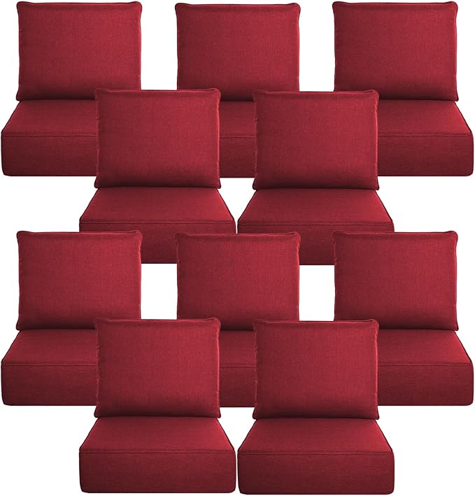 Belord Luxury 6" Thick Outdoor Cushion 10 Set - 22 x24 Inch 28D Sponge Filling Fade-Resistant Chair Cushion, Spill Proof Removable Patio Furniture Replacement Cushion for Sofa Bench Swing - Red