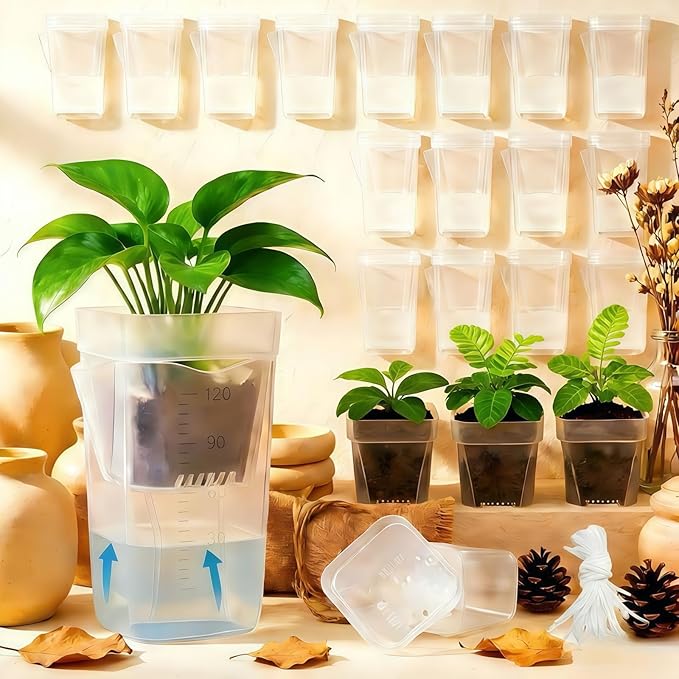 16 Pack 2" Mini Self Watering Pots for Indoor Plants, Small Clear Deep Square Plastic Planters,Self Watering Planters Garden Flower Pots for fluval Stratum,alocasia Live Plant