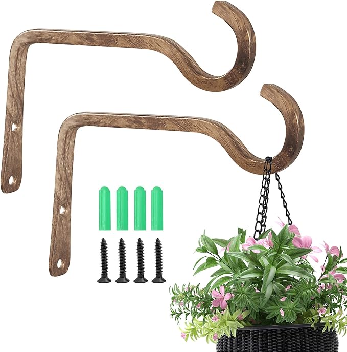 2 Pack 6 Inch Premium Decorative Metal Iron Wall Hook, Rustic Plant Hanger, Indoor Outdoor Gardening Bracket Hook, for Planters, Bird Feeders, Lanterns, Wind Chimes, by RIGHT+LEFT (Coffee)