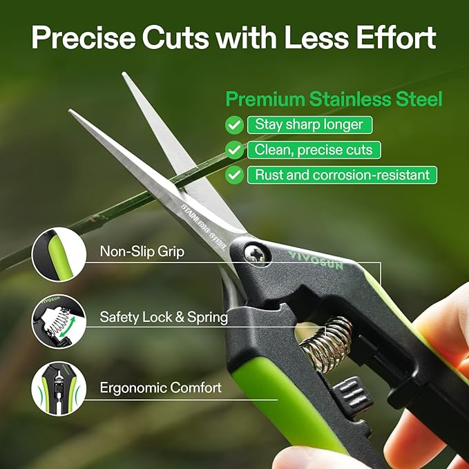 VIVOSUN Gardening Hand Pruner Pruning Shear with Straight Stainless Steel Blades (Black, Straight Blade, 6, Black)