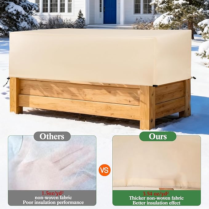 Plant Freeze Protection Cover 2 Pack with Elastic Drawstring, 3.54 oz/yd² Winter Frost Blanket Cloth Planter Box Covers for Raised Garden Bed Outdoor Flowers Potted, 43.3 x 15.7 x 17.7INCH