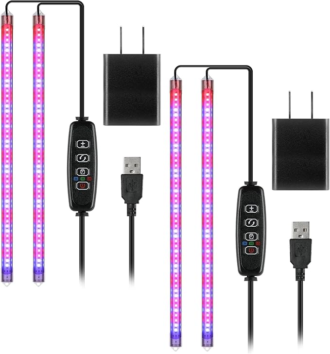 iPower 2Pack 20W LED Grow Lights with Full Spectrum Plant Growing Light Strips for Indoor Plant with Auto ON/Off 3/9/12H Timer, 10 Dimmable Levels 48 LEDs Per Tude, 2 Tubes, Red&Blue