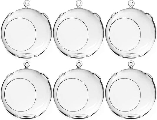 WGV Hanging Terrarium Globe, Width 7", Height 8", DIY Air Succulent Planter, Clear Glass Vase Orb with Flat Bottom, Candle Holder Outdoor Garden Decor, 6 Pieces