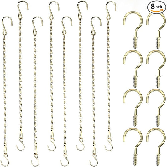 Hotop 8 Pcs Metal Hanging Chains with Ceiling Hooks, Garden Plant Hangers for Hanging Bird Feeders, Billboards, Chalkboards, Basket, Planters, Lanterns, Wind Chimes, Chain Hook DIY(12 Inch,Gold)