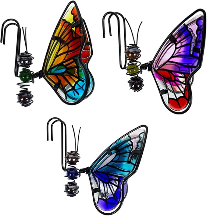 3Pcs Iron Glass Butterfly Garden Decor, Painted Hanging Butterfly Figurines Ornaments, Outdoor Flower Pot Plant Pot Hanger Pendant for Garden Yard Decoration