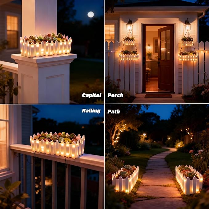 Solar Planter Lights Outdoor, 12-inch Rectangular LED Flower Pot with 8 Modes & Auto On/Off, IP65 Waterproof for Garden, Patio, Balcony, Pathway Decor, Gift for Garden Lovers (Warm White)