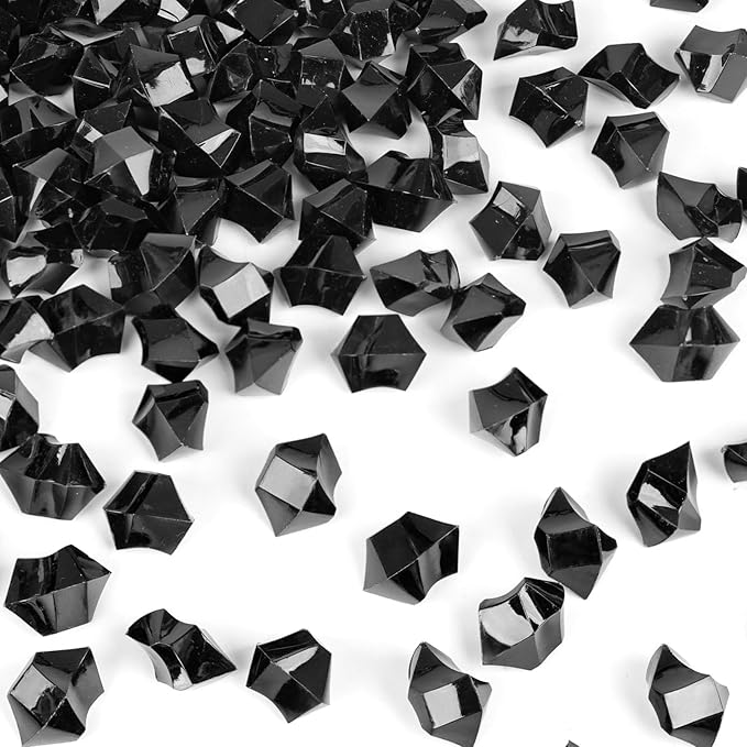 DomeStar 150PCS Fake Ice, Black Vase Fillers, Black Plastic Gems Crystal Aquarium Tank Rock Party Table Scatter Decorations