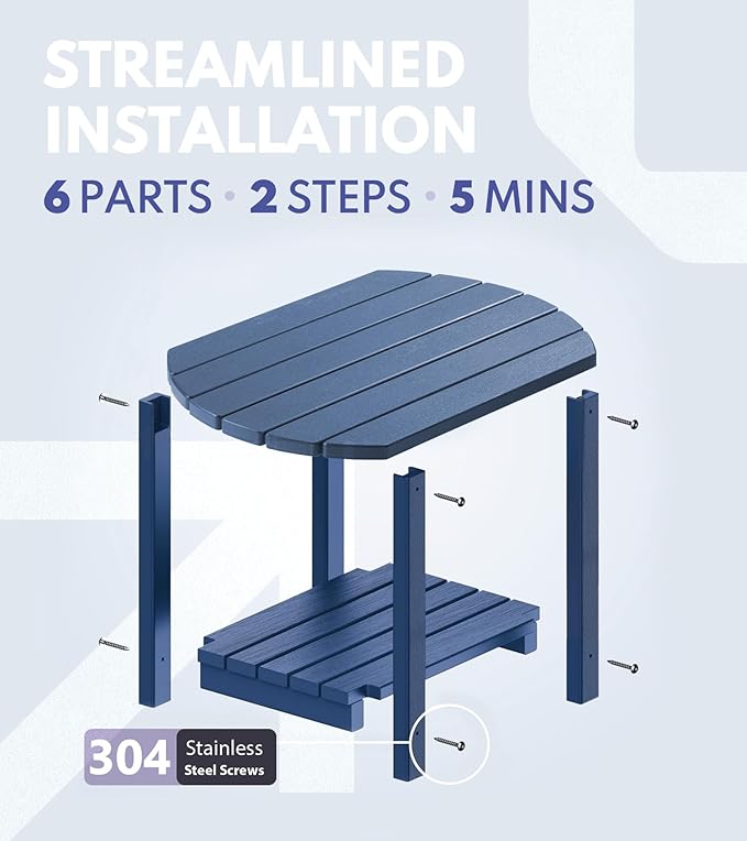 PASAMIC 2-Tier Adirondack Oval Outdoor Side Table, HDPE Small Outdoor Table, Patio End Table for Patio, Backyard, Weather-Resistant (Navy Blue)