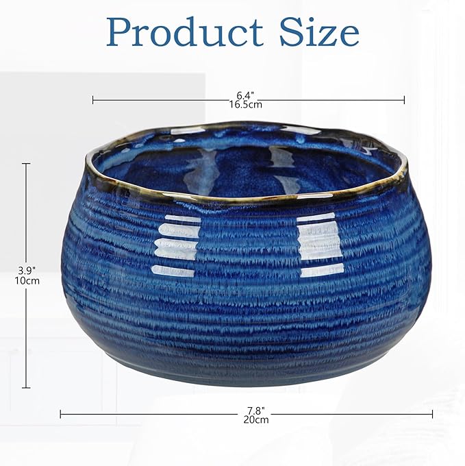 Hollyone Blue Ceramic Planters 6.4 Inch Modern Glaze Pots for Succulent Plants Round Flower Plant Garden Pots Modern Planters Flowers Pots for Indoor Outdoor Snake Plants