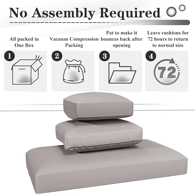 U-MAX Outdoor Cushions, 4 inch Memory Foam Patio Replacement for Outdoor Furniture, Fits 7-Seats Sectional Rattan Conversation Set, Splashproof Covers (Light Grey)