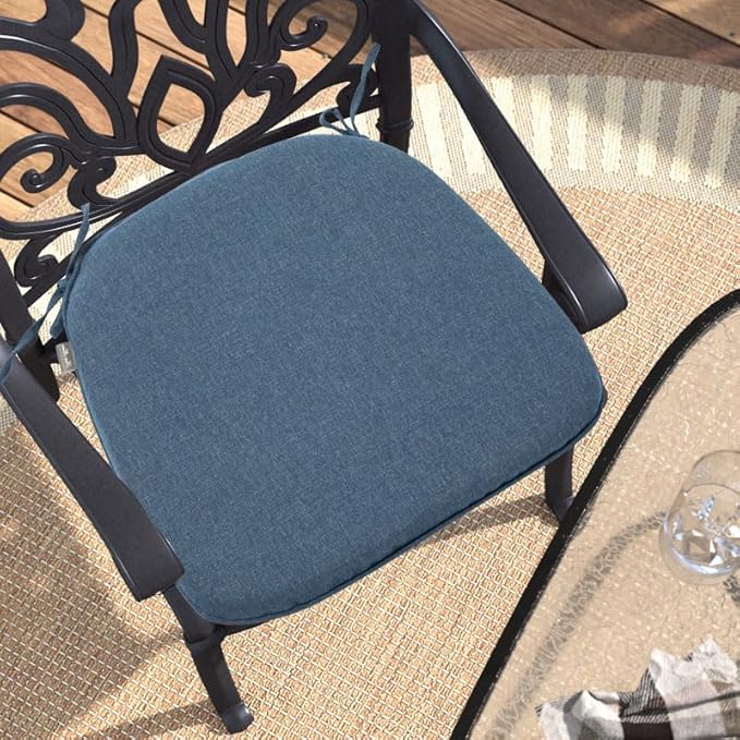 Outdoor Chair Cushions Set of 2,Patio Seat Cushion 17"x16"x2",U-Shaped Dining Chair Cushion 17 by 16 Inch,Water Resistant,Fade-Resistant Chair Pads for Kitchen Garden Furniture(Denim Blue)