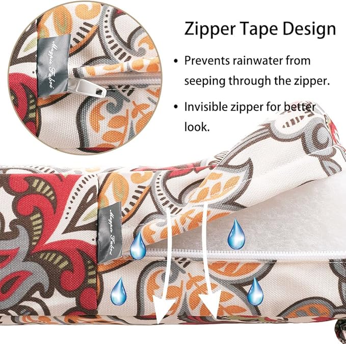 Magpie Fabrics Patio Bench Cushion Cover 45x18x3 Inch, NO Insert! Water Resistant Outdoor Loveseat Replacement Cover with Zipper (Botanical Red Orange)