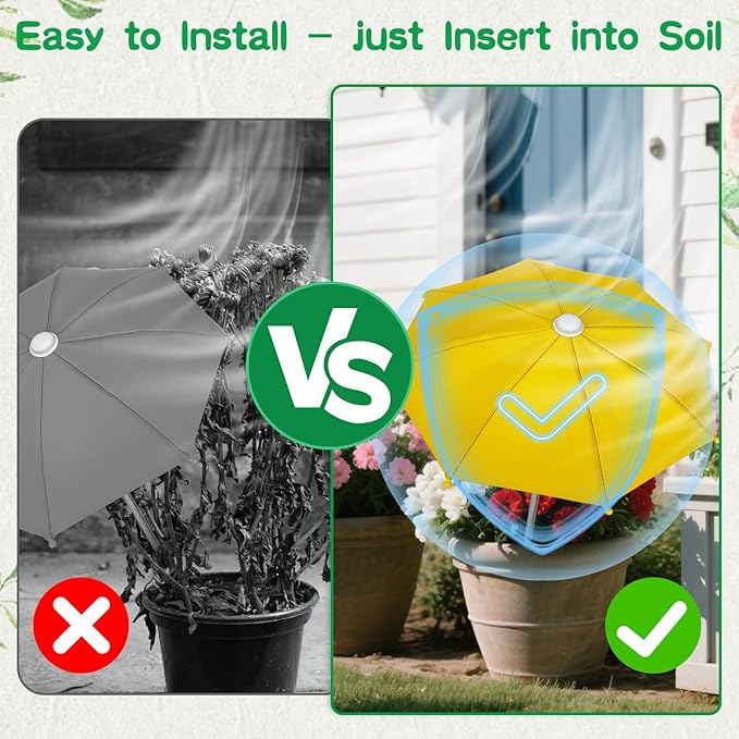 3 pack Plants Umbrellas for Outdoor Plants, Garden Small Umbrellas for Potted Plants & Garden Beds Provide Sun Shade and Rain Protection with 12 Butterflies and 8 Insect Accessories