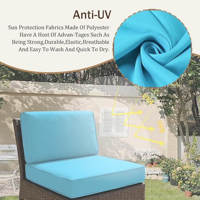 14 Pcs Outdoor Replacement Cushions for Patio Furniture, All Weather Water Resistant Cushion for 6 Seat Rattan Wicker Sectional Patio Conversation Sets and Couch (Lake Blue)