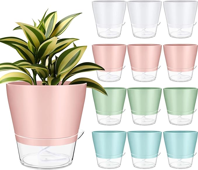 12 Pack 6 Inch Self Watering Plant Pot African Violet Pot Self Watering Planters Indoor Outdoor Flower Pots Planters with Visual Reservoir and Drainage Hole, Bright Colors