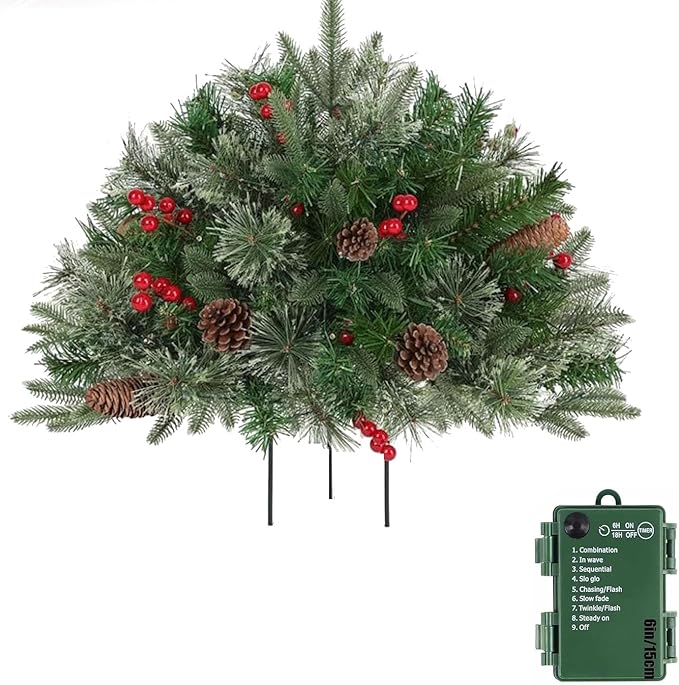 2026 New Christmas Planter Filler,Prelit Planter Bushes,Christmas urn fillers for Outdoor Holiday Planters Decorations,with Tripod Stake LED Lights. (1, Green)