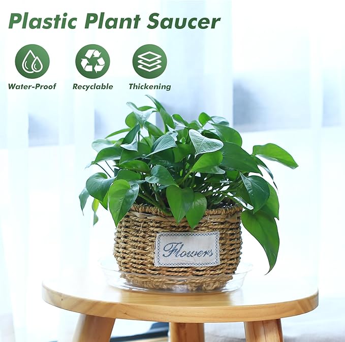 40 Pack 8 Inch Plant Saucer Clear Plant Saucers for Outdoors Plants Drip Trays, Large Pot Saucer No Holes Pot Saucers Planter Trays for Outdoor Plants Bulk Plastic Tray for Flower Pots, Snack Storage