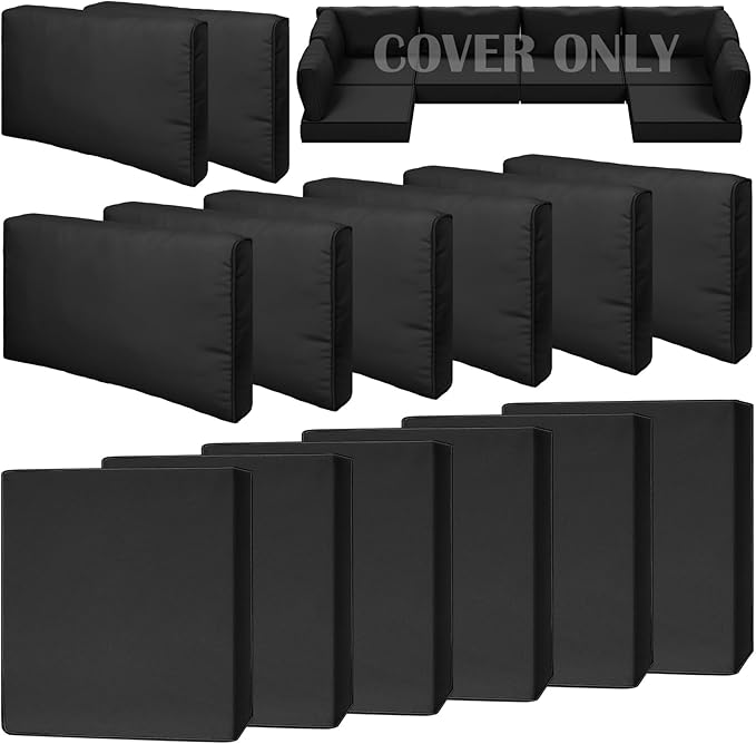 14 Piece Outdoor Patio Waterproof Cushion Covers, Fits 6-Seat Wicker Rattan Sectional Couch Chair Furniture Cover Replacement Set - Fade-Resistant Patio Cushion Covers with Zipper