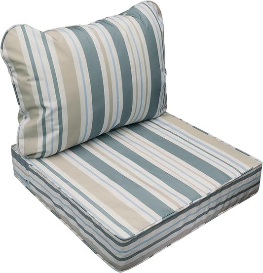 AAAAAcessories Outdoor Seat Cushions for Chairs, Fade-Resistant, Waterproof Patio Furniture Replacement Cushions, 21" x 21" x 3" + 21" x 17", Slate Gray Blue Coastal Stripe