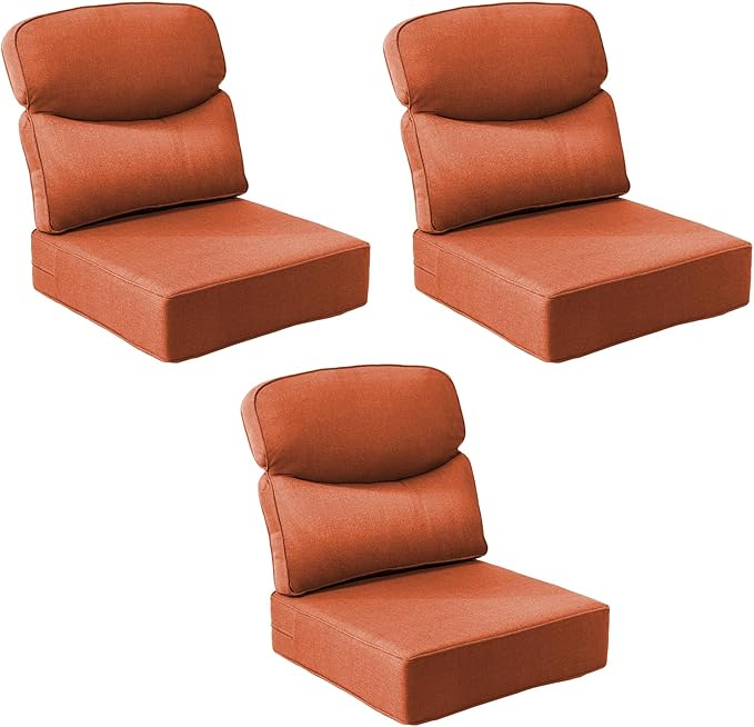 Outdoor Cushion Set for Patio Furniture, UV Resistant, Water Resistant - 6 Inch Thick Dual Layer Back Support Cushions– 24x24 Inch Patio Seat Covers for Chair/Sofa/Couch | Orange | 3-Pack |