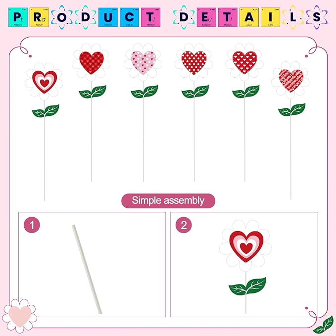 BreezeHug 6 Pcs Valentine's Day Heart Shaped Flower Planter Stakes Outdoor Garden Stakes Sign Valentine Flower Stick Pink Red Decorative for Yard Patio Lawn Decor(Mixed Colors)